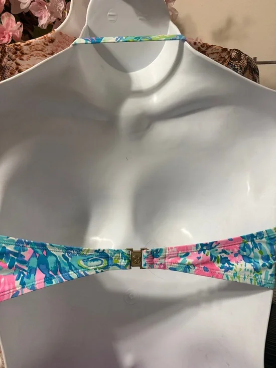 Lilly Pulitzer Pink & Blue Lattice Bikini Top 14 - Picture 8 of 12